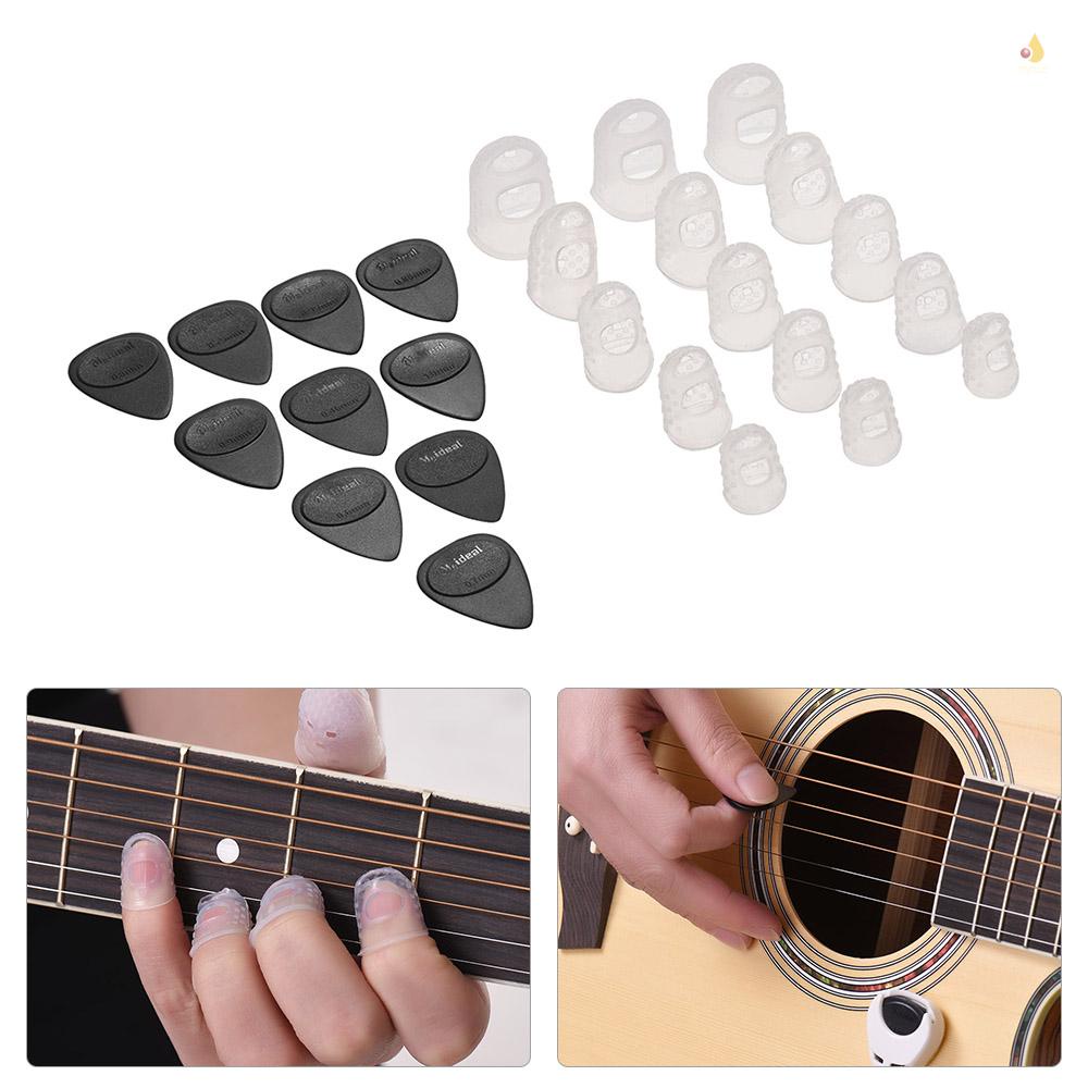 Bộ Dụng Cụ Bảo Vệ Ngón Tay Bằng Silicone 15 Món + 10 Miếng Gảy Đàn Guitar Acoustic