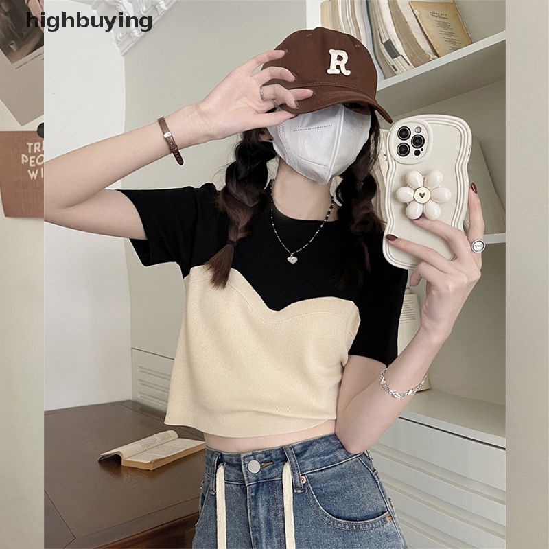 Áo Thun Ngắn Tay Giả Hai Lớp Phong Cách Quyến Rũ Dành Cho Nữ