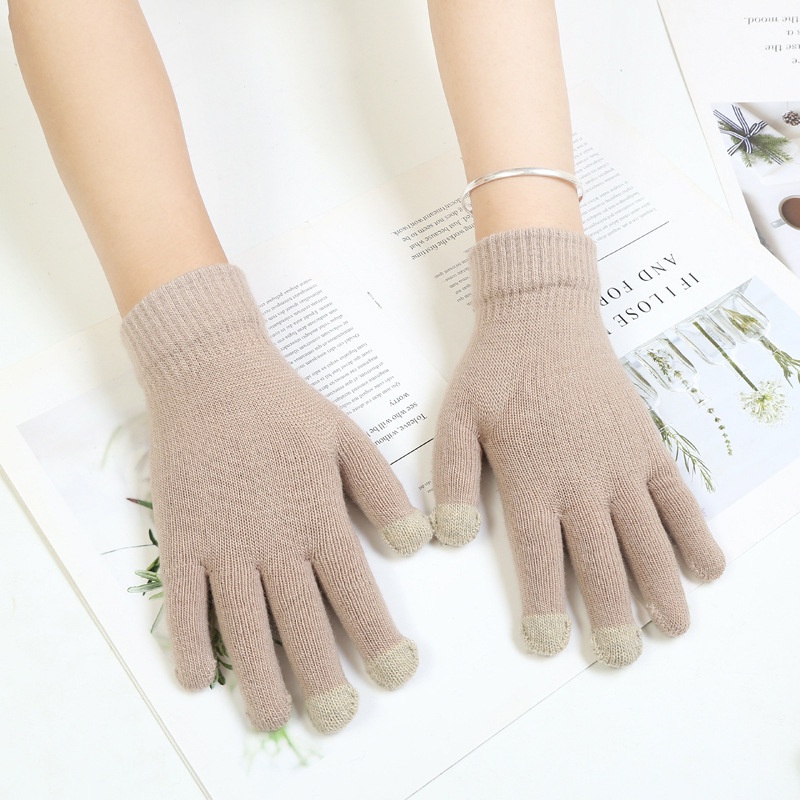 Găng Tay Năm Ngón Đan Len Cashmere Có Thể Chạm Màn Hình Cảm Ứng