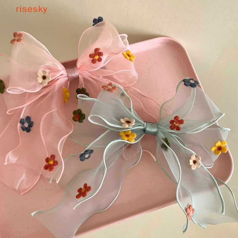 Kẹp Tóc Ruy Băng Dài Đính Hoa Màu Sắc Thời Trang Xuân Hè Cho Bé Gái