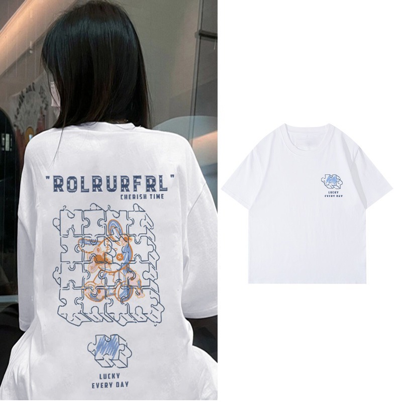 Áo Thun 100% Cotton Tay Ngắn Cổ Tròn In Họa Tiết Phong Cách Hàn Quốc Cho Nữ