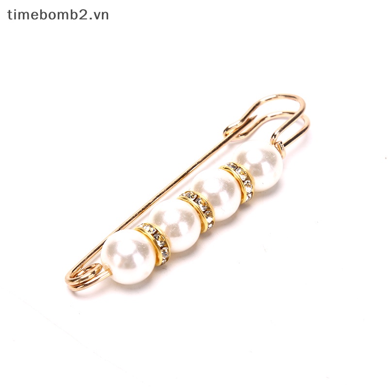 {Timebomb} Set 10 Ghim Cài Thắt Lưng Đính Ngọc Trai Chống Ánh Sáng Mở Đáy