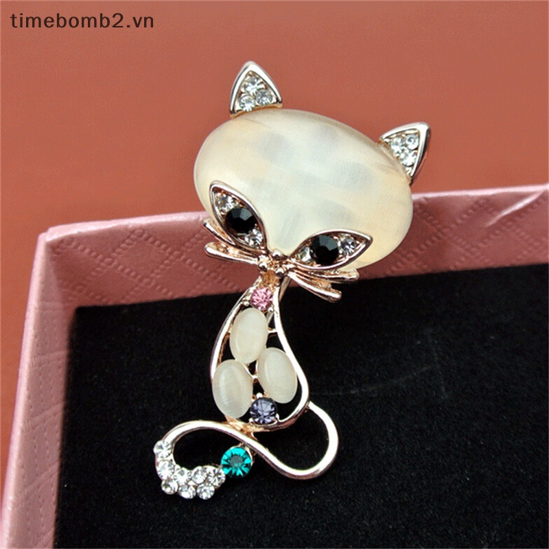 {Timebomb} Ghim Cài Áo Hình Cáo Bằng Đá Opal Dễ Thương Thời Trang Cho Nữ