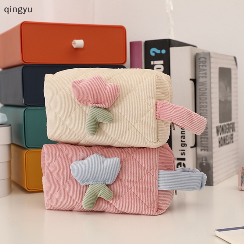 Túi Đựng Mỹ Phẩm Du Lịch Cỡ Lớn Có Khóa Kéo Họa Tiết Hoa Tulip Dễ Thương Cho Nữ