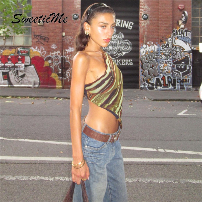 Áo Tank Top Ôm Dáng Màu Tương Phản In Họa Tiết Thời Trang 2023 Cho Nữ