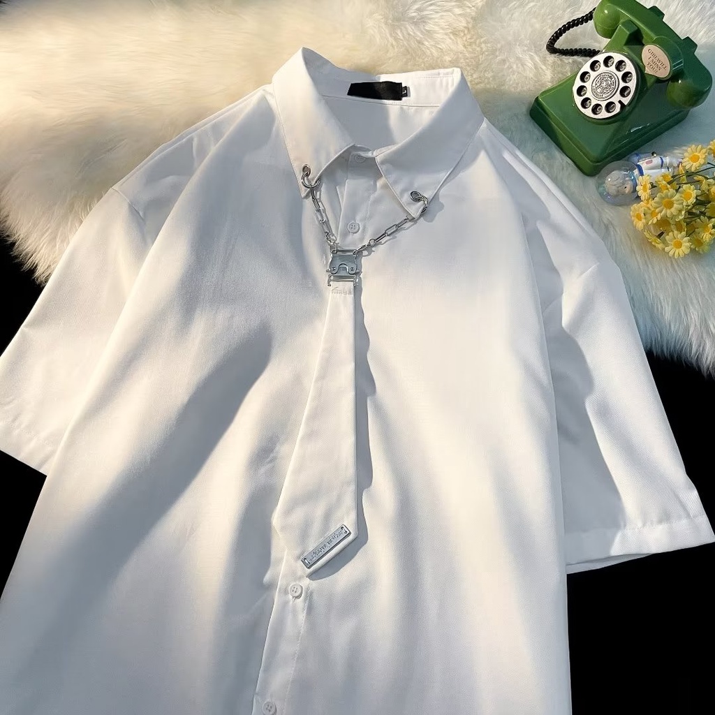 Áo Sơ Mi Tay Ngắn Màu Trơn Thời Trang Hàn Quốc Cho Nam