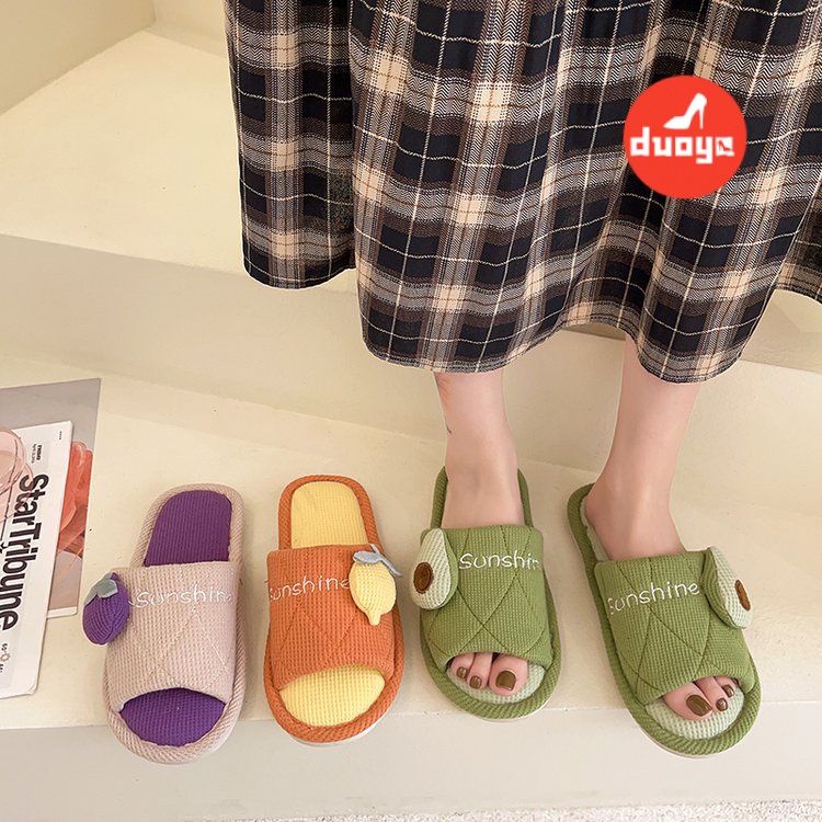 Duoya Tóc Thẳng ~ [Hàng Có Sẵn] Dép Cao Su PU Đế Bằng Gót Thấp Miễn Phí Vận Chuyển Hàng Tiền Mặt