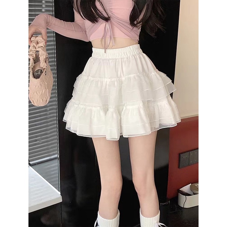 Chân Váy Múa Ba Lê Ngắn Dáng Chữ A Xếp Ly Phối Ren Màu Trắng Thời Trang Mùa Hè 2023 Phong Cách Mới