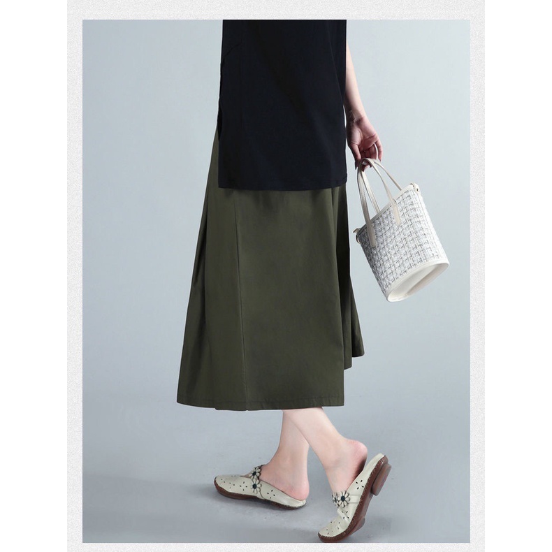 Quần Dài Đến Đầu Gối Dáng Rộng Bằng Vải Cotton Lanh Thoáng Khí Lưng Thun Co Giãn Phong Cách Hàn Quốc Thời Trang Mù