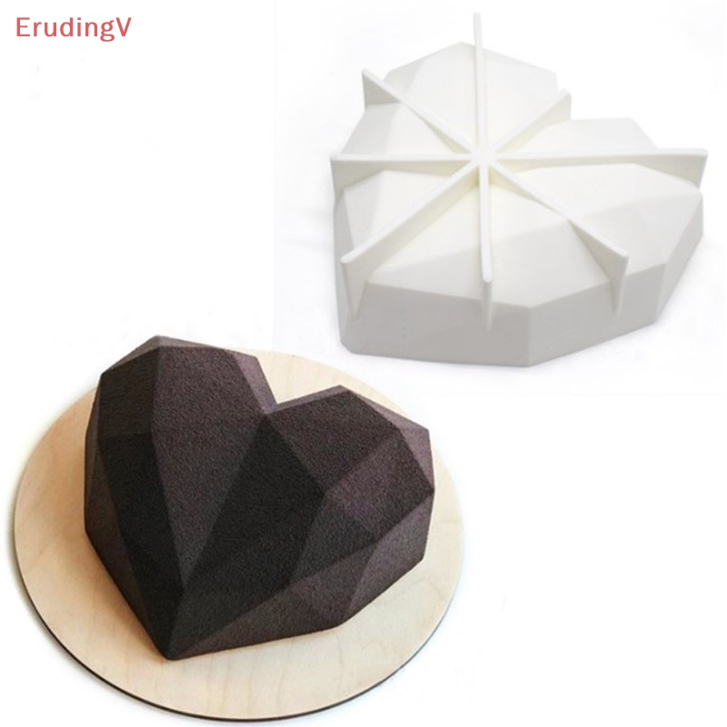 Khuôn Silicone Làm Bánh Mousse Tráng Miệng Hình Trái Tim Kim Cương 3D