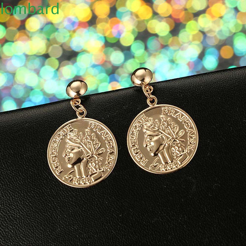 Bông Tai Tròn Đính Đồng Xu Phong Cách Punk|Bông Tai Kim Loại Dáng Dài Màu Sắc Xinh Xắn