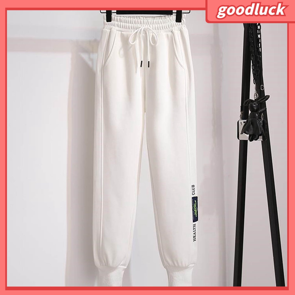 Quần Dài Lưng Thun Ống Rộng Có Túi Dây Rút In Chữ Thời Trang Xuân Thu Cho Nữ