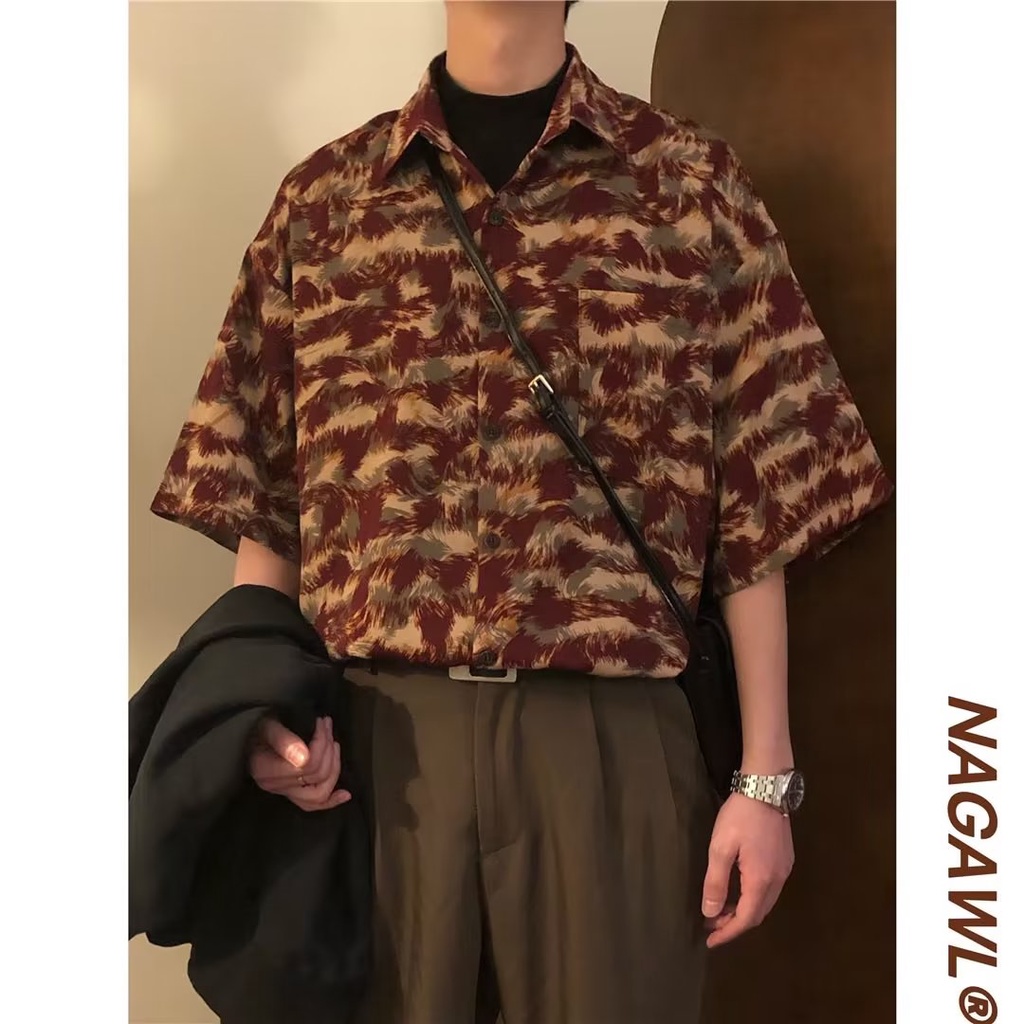 Áo Sơ Mi Lụa Lạnh Dáng Rộng Ngắn Tay In Hoa Thời Trang Mùa Hè Hong Kong Dành Cho Nam 2023