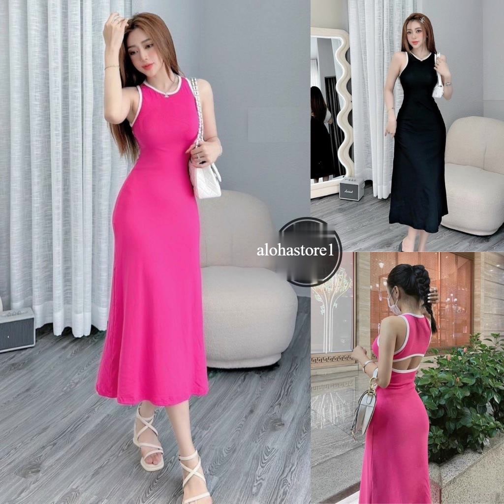Đầm viền sát nách khoét lưng phom dài dáng xoè chất thun gân co giãn thích hợp đi chơi đi dạo đi làm alohastore1