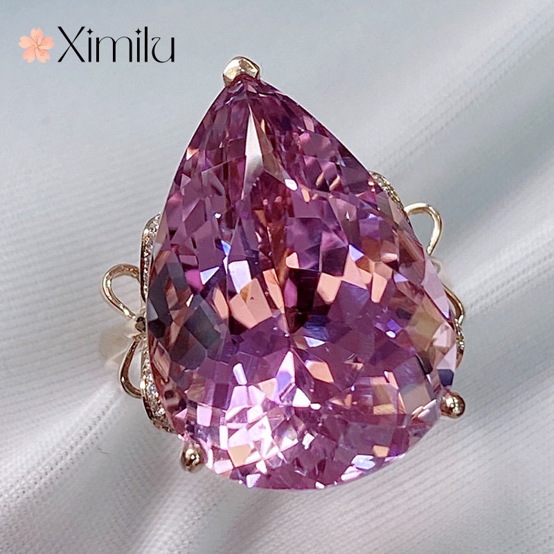 ♥ Nhẫn Bạc Bản To Đính Đá Pha Lê Hồng Thiết Kế Đơn Giản