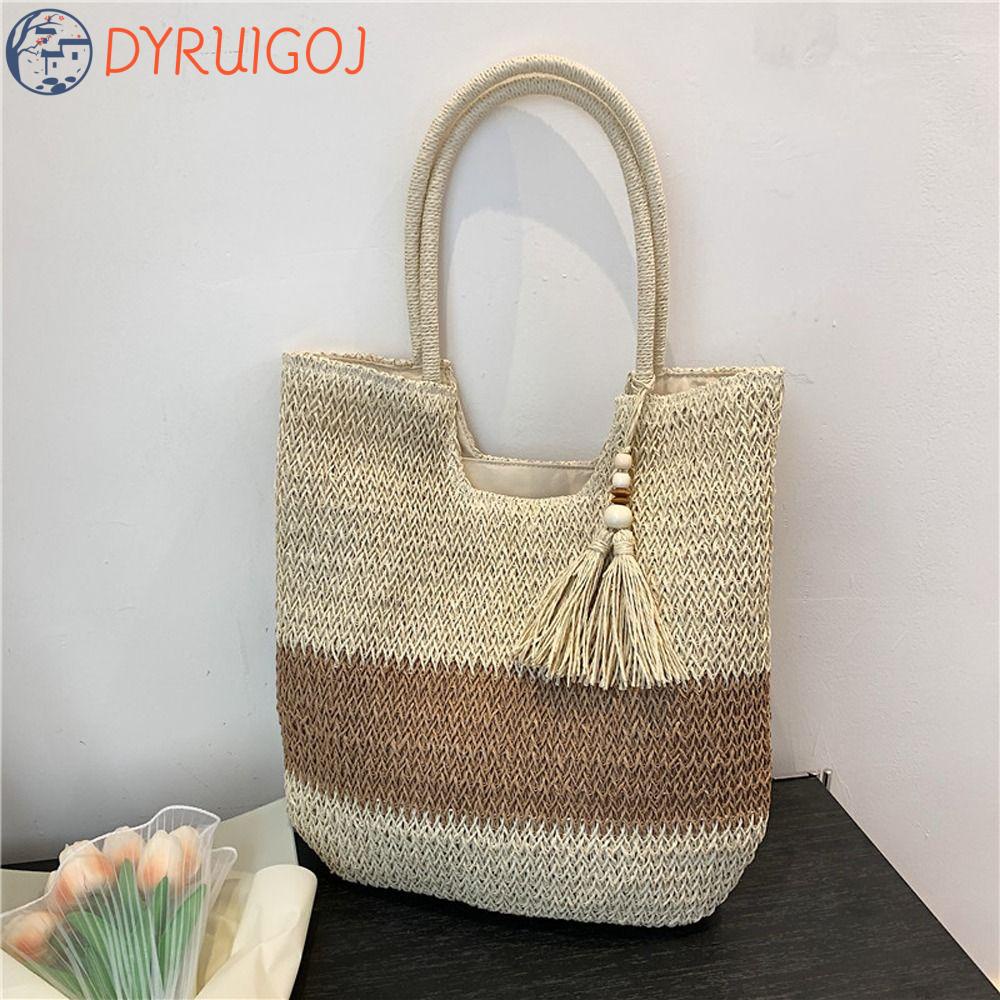Túi Đựng Mỹ Phẩm DYRUIDOJ Cỡ Lớn Họa Tiết Kẻ Sọc Phối Tua Rua Thời Trang Mùa Hè Cho Nữ