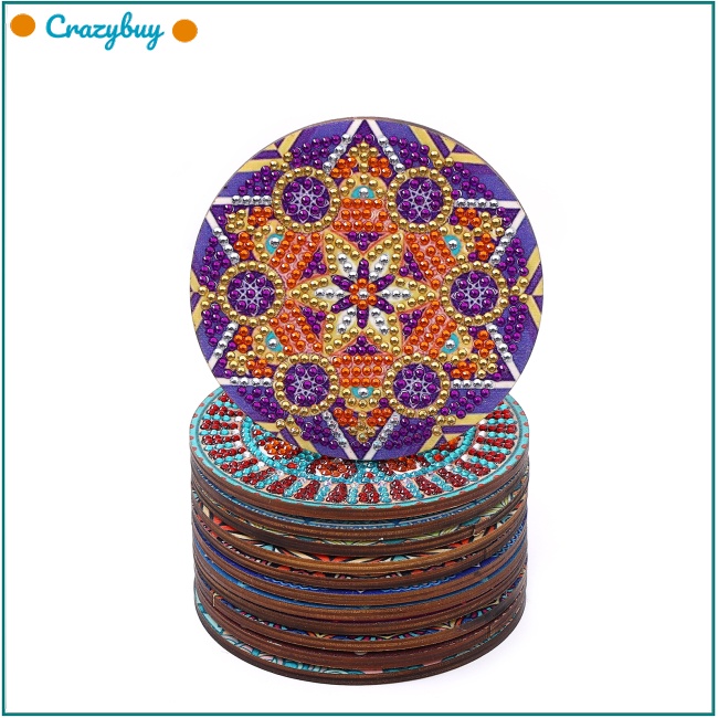Cr Set 12 Tấm Lót Ly Họa Tiết Mandala Kèm Giá Đỡ Tiện Dụng Diy