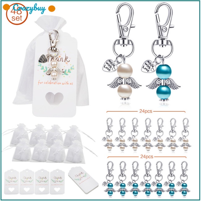 Cr Set Móc Khóa Hình Đôi Cánh Thiên Thần Bằng Vải Organza Trang Trí Túi Xách Đám Cưới