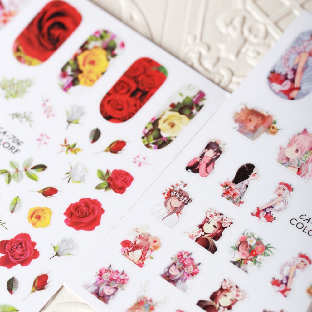 Sticker 3D | Hoa Hồng & Thiếu Nữ Anime 2023 | Hình Dán Móng Tay CA