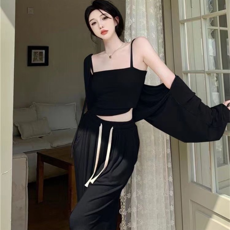 Set Áo Dây + Áo Khoác Cardigan + Quần Ống Rộng Thời Trang Xuân Hè Phong Cách Hàn Quốc Cho Nữ