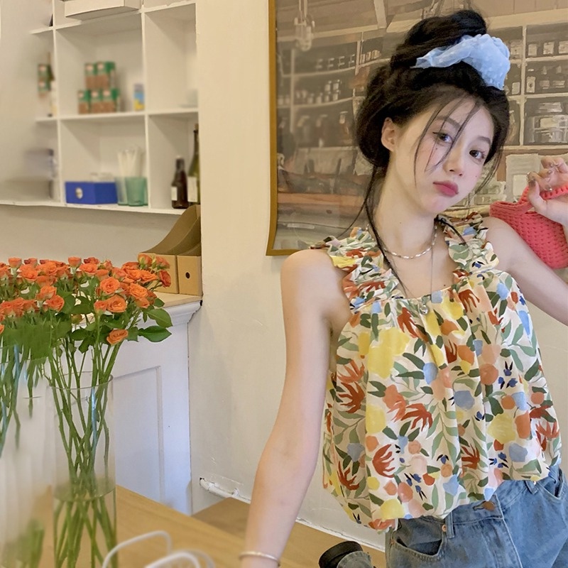 Áo Croptop Sát Nách Hoạ Tiết Hoa Thiết Kế Ngọt Ngào Cho Phái Nữ