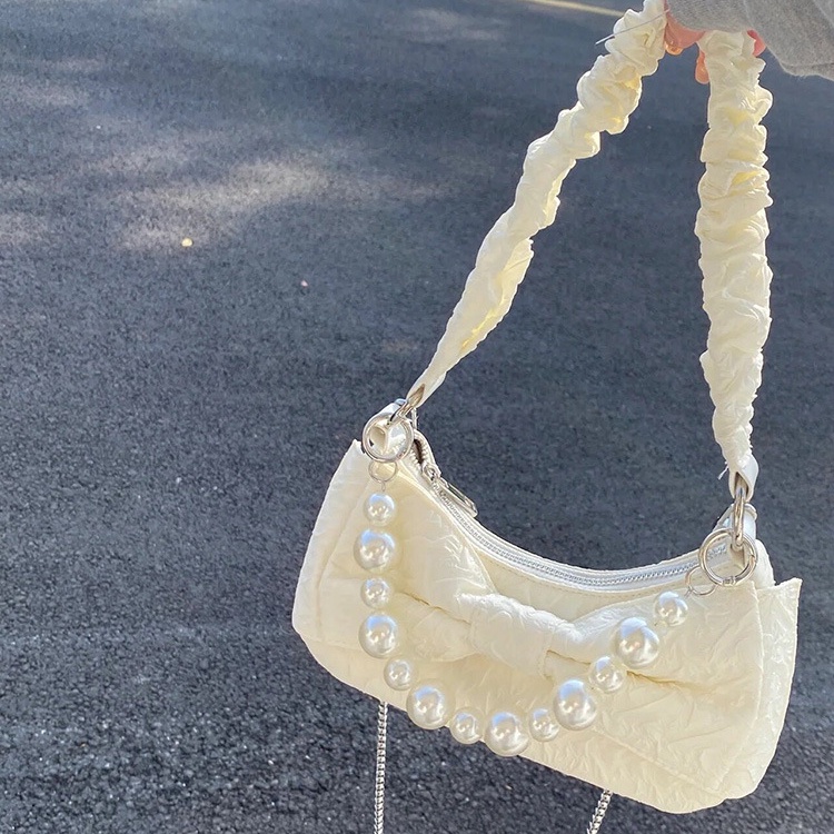 Ielgy Túi Xách Đeo Vai Xếp Ly Đính Nơ Ngọc Trai Siêu Hot Thời Trang Mùa Thu Cho Nữ