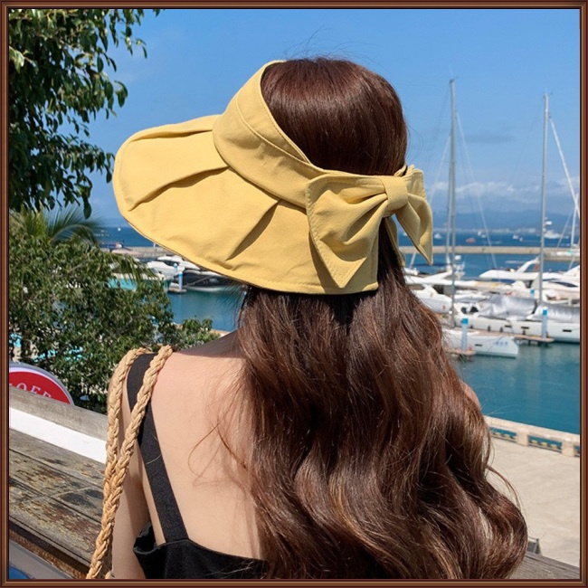 Mũ Rộng Vành Chống Nắng Tia Uv Thiết Kế Hở Chóp Đính Nơ Thời Trang Đi Biển Mùa Hè Cho Nữ