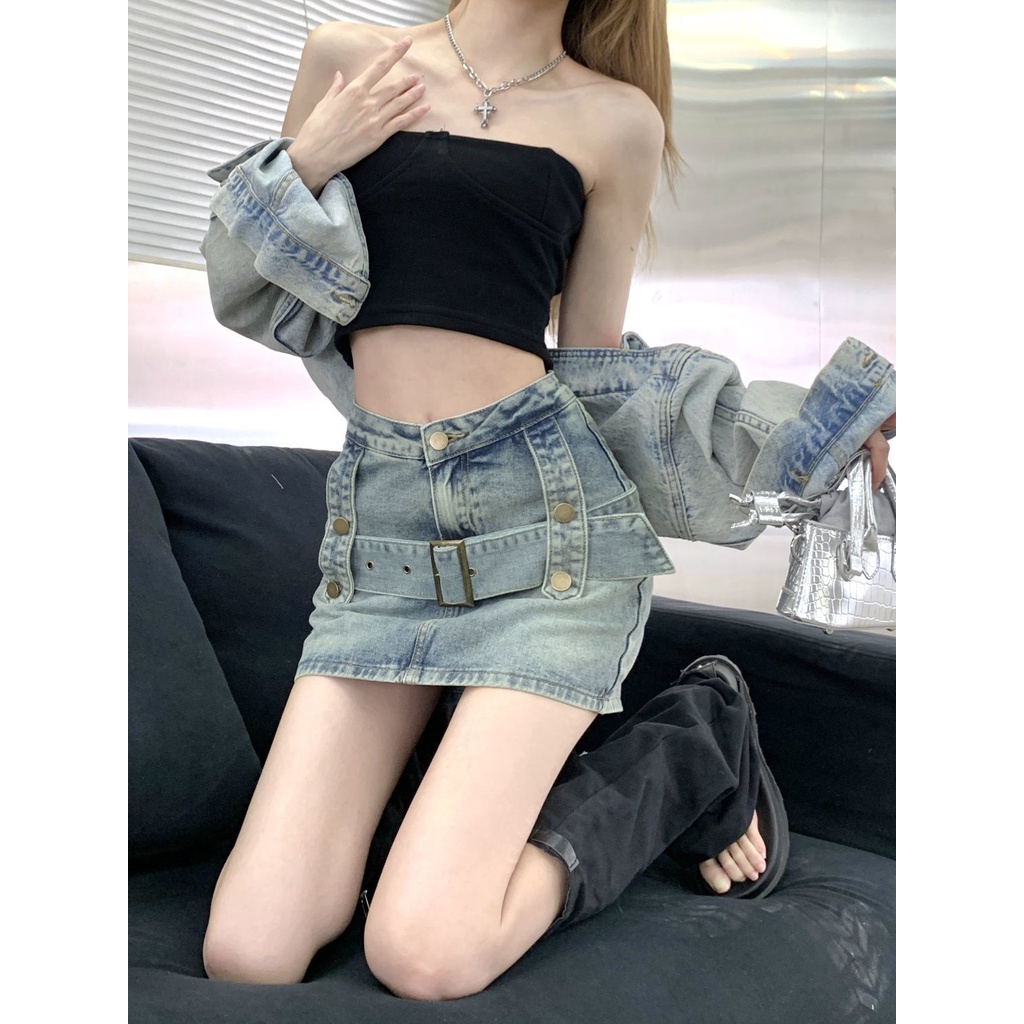 Chân váy Chân váy jean Chân Váy Bò váy nữ Chân Váy Chữ A set váy 2023 New Style MA1012