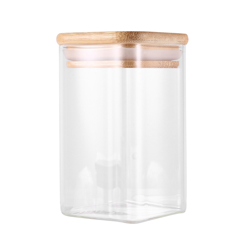 Bộ 12 Hũ Thủy Tinh Đựng Gia Vị 8Oz Nắp Tre Hình Vuông