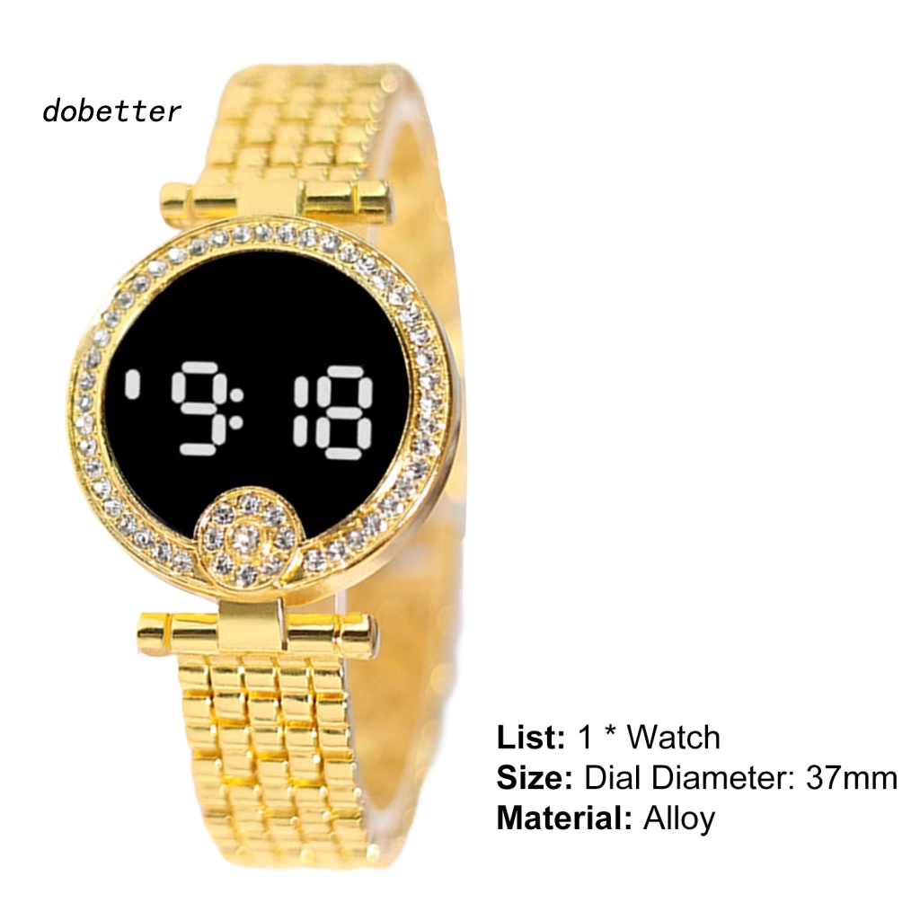 &lt; Dobetter &gt; Đồng Hồ Đeo Tay Điện Tử Đa Năng Chống Nước Cảm Ứng Đính Kim Cương Giả Tròn Unisex Mặc Hàng Ngày