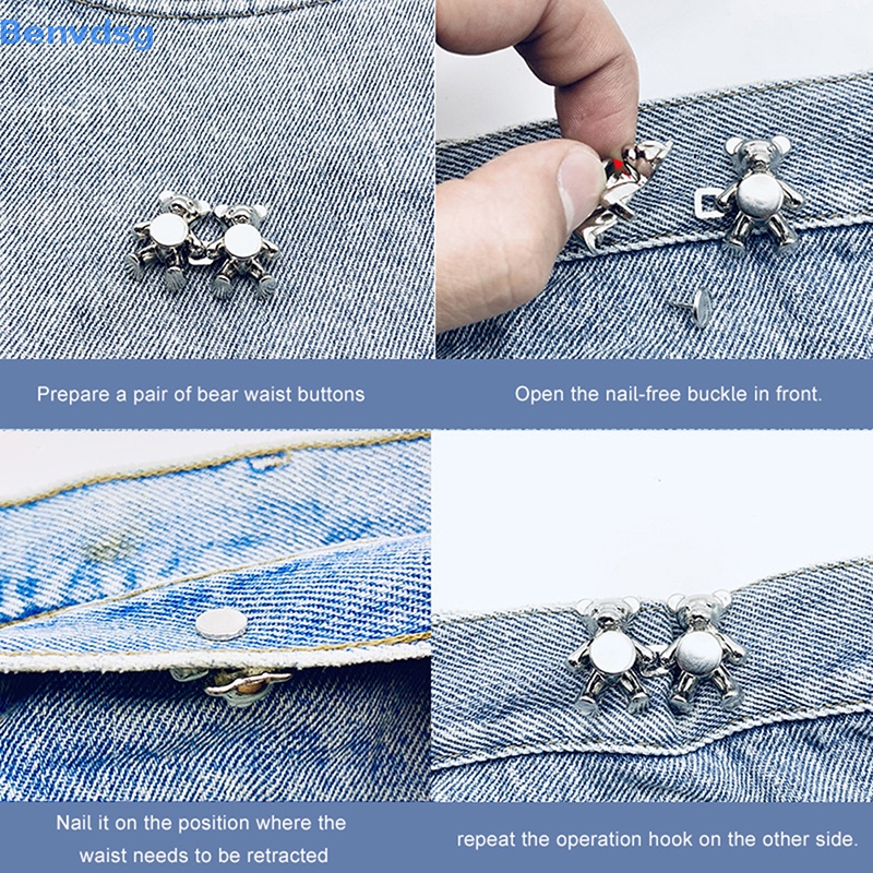 Benvdsg > Set 2 Nút Kim Loại Hình Gấu May Quần Jean Có Thể Tháo Rời Không Cần Nút Phù Hợp Với Eo