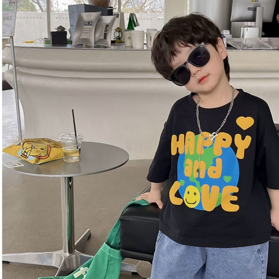 Áo Thun Cotton Ngắn Tay Cổ Tròn In Họa Tiết Hoạt Hình Thời Trang Mùa Hè Cho Bé Trai