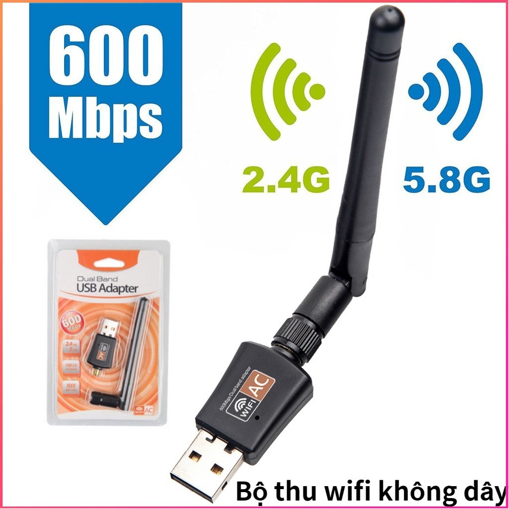 Đầu thu Wifi không dây USB 2.0 card mạng Lan MT7601 600Mbps 802.11 B / G / N có anten xoay