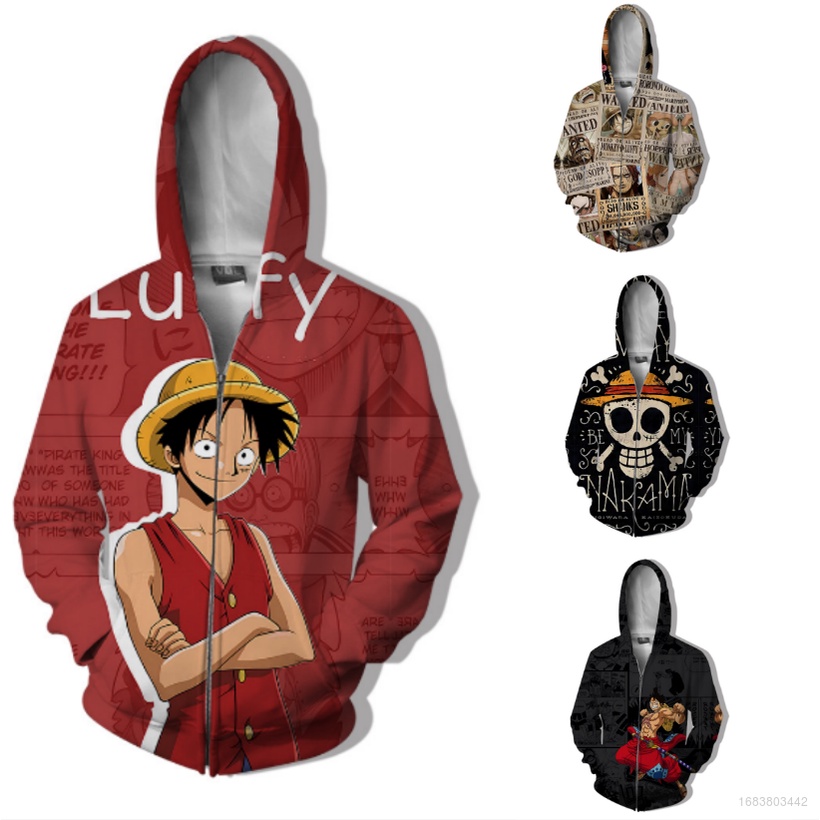 Áo Khoác Khóa Kéo Tay Dài In Hình Nhân Vật Luffy Trong ONE PIECE 3D Thời Trang Cho Nam Và Nữ