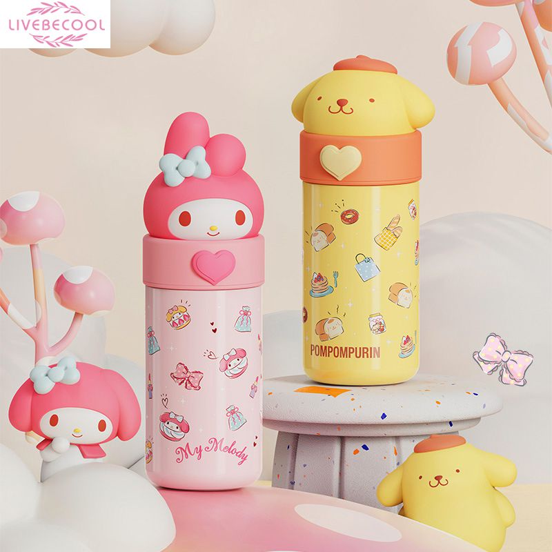 Bình giữ nhiệt cho trẻ em dung tích lớn 350ml với cinnamoroll dễ thương Sanrio My Melody kuromi Anime Quà Tặng Búp Bê cầm tay chống trượt livebecool