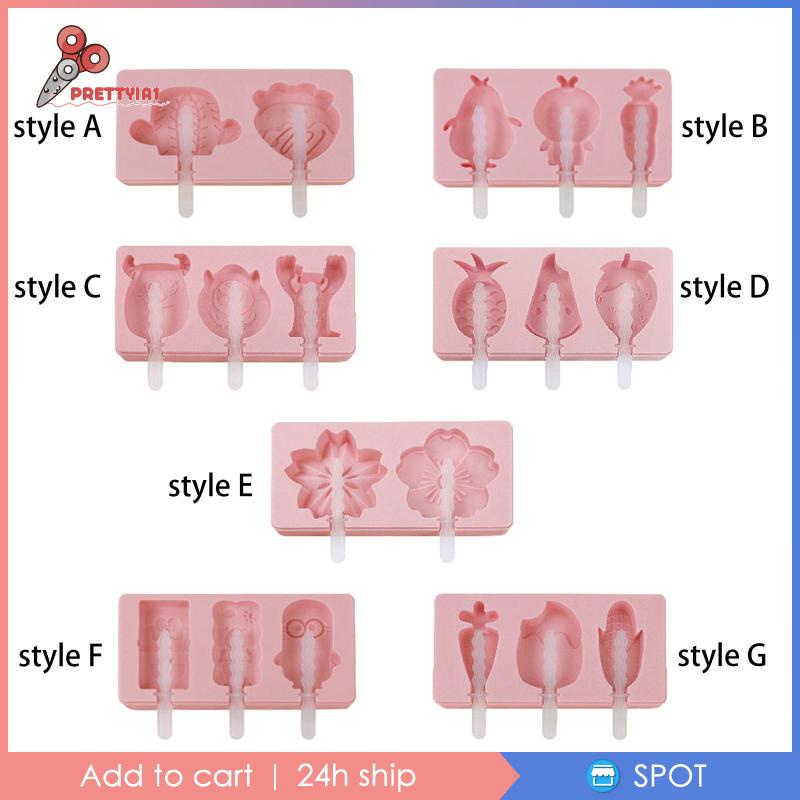 [Prettyia1] Khuôn Làm Kem Que Hình Hoạt Hình Dễ Thương Tháo Gỡ Được