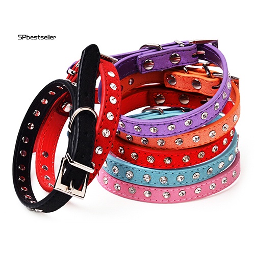 Vòng Cổ Da Lộn Đính Đá Nhân Tạo Màu Trong Suốt Dễ Điều Chỉnh Thời Trang Cho Thú Cưng