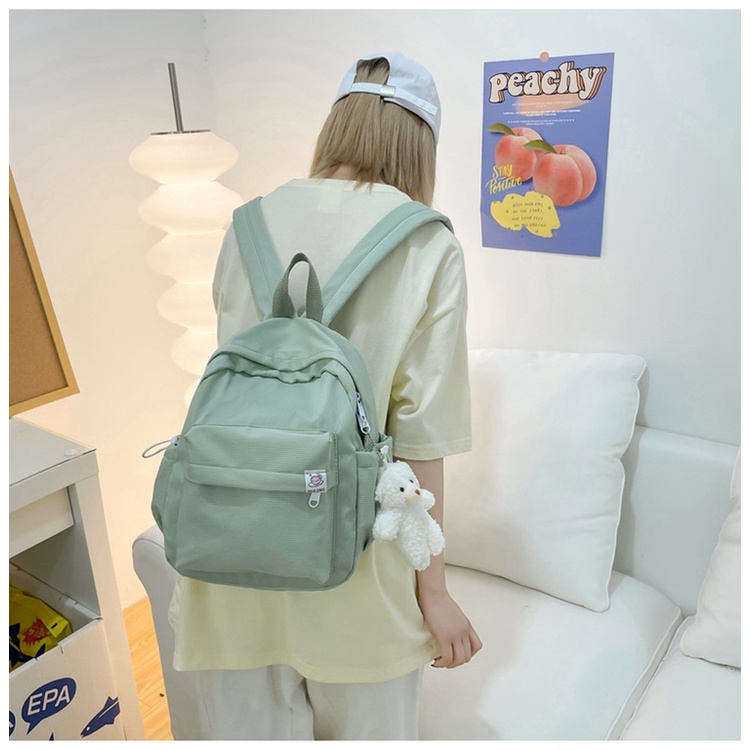 Ba Lô Mini Vải Canvas Màu Sắc Ngọt Ngào Phong Cách Nhật Bản Cho Nữ