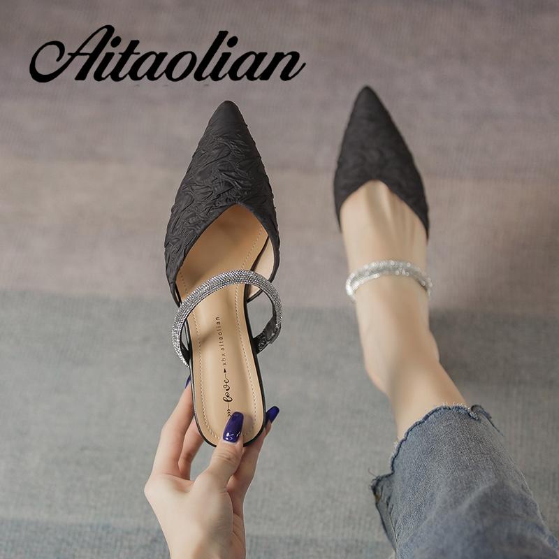 Dép Cao Gót 4cm Mũi Nhọn Đế Mềm Đính Nơ Cho Nữ