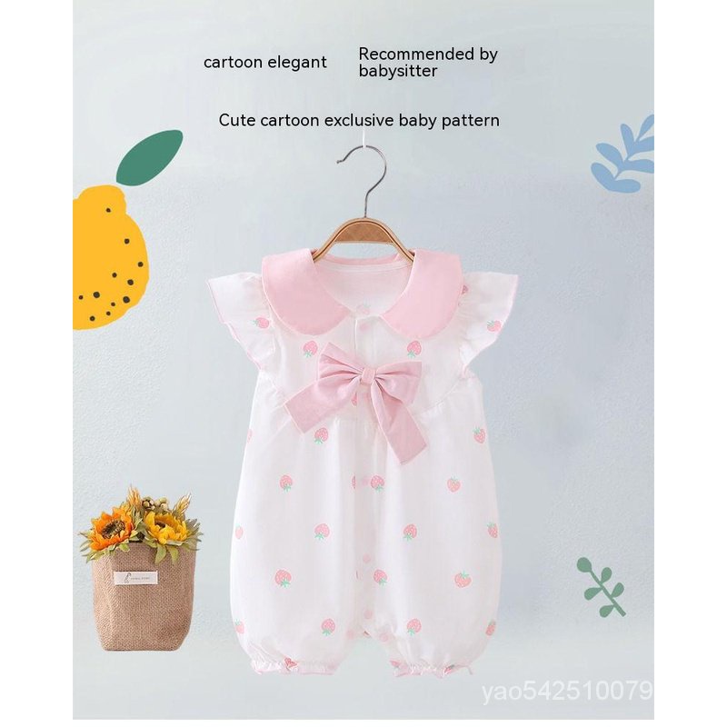 Áo Liền Quần Vải Cotton Mỏng Tay Ngắn Dễ Thương Dành Cho Bé Sơ Sinh