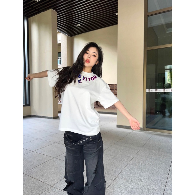 L55v-áo Thun Tay Ngắn Thêu Bàn Chải Đánh Răng Gradient