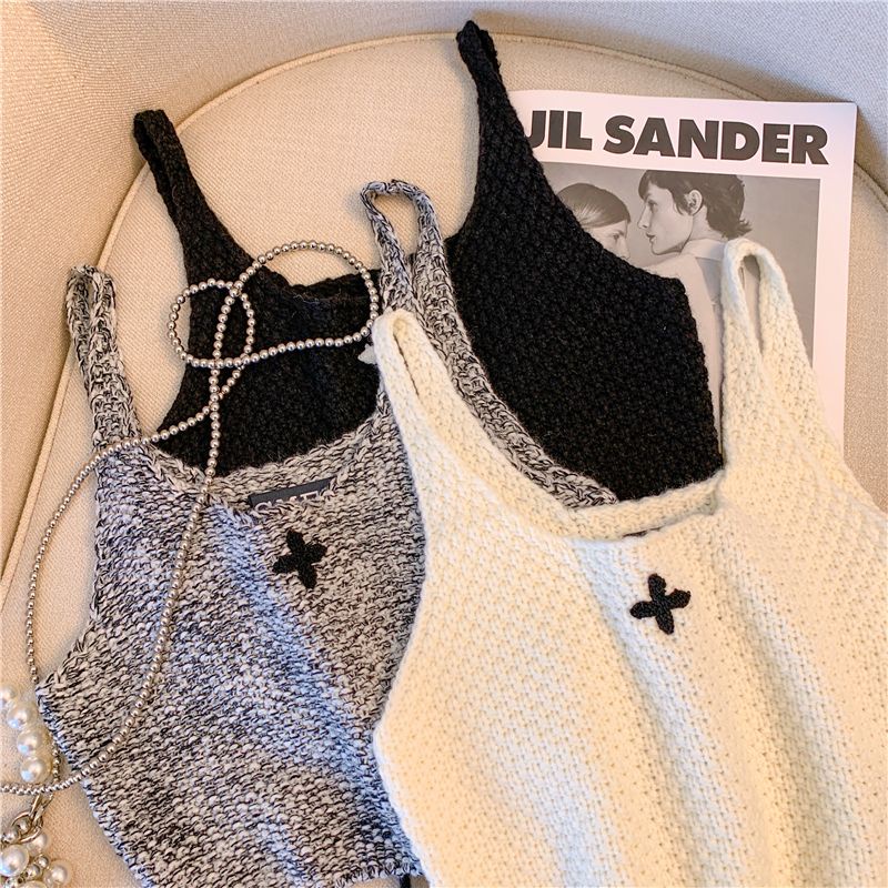 Áo Hai Dây Dệt Kim Dáng Ngắn Thời Trang Mùa Hè 2023 Cho Nữ Lưng