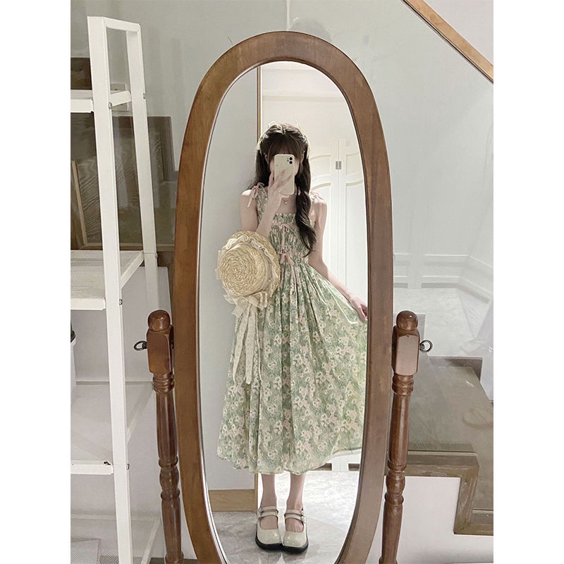 Đầm Công Chúa Hai Dây Dáng Dài Họa Tiết Hoa Dễ Thương Thời Trang Mùa Hè
