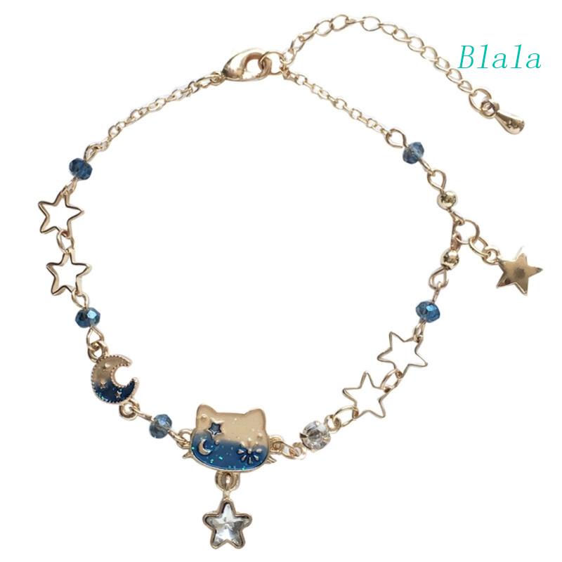 Vòng Đeo Tay Hình Mèo May Mắn / Ngôi Sao / Mặt Trăng Màu Xanh Dương Thời Trang Cho Bé Gái