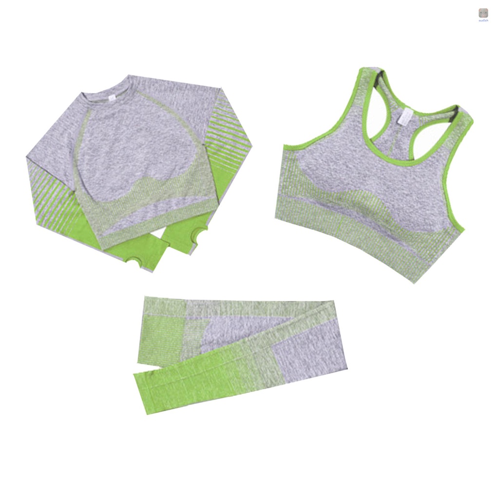 Bộ Trang Phục Thể Thao 3 Món Short + Áo Thun Tay Dài + Áo Ngực Thể Thao + Quần Legging Lưng Cao Có Lỗ Xỏ Ngón Tay