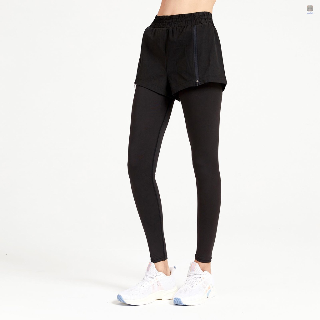 Quần Legging Thể Thao 2 Trong 1 Eo Co Giãn Thoáng Khí Khô Nhanh Phối Khóa Kéo Tùy Chỉnh Cho Nữ