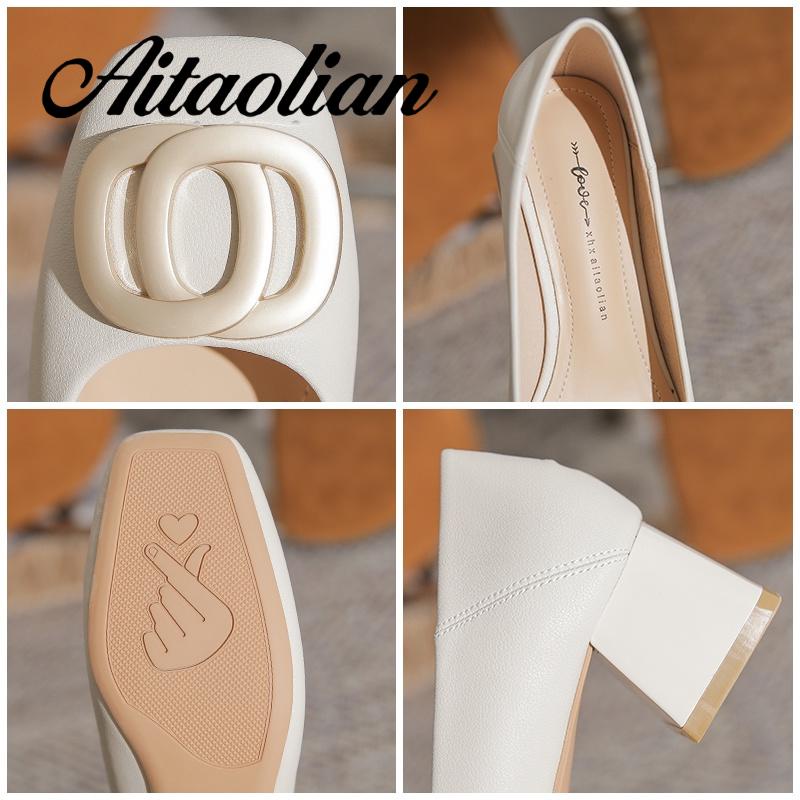 Giày Cao Gót 4cm Da Mềm Mũi Tròn Phong Cách retro Anh Quốc