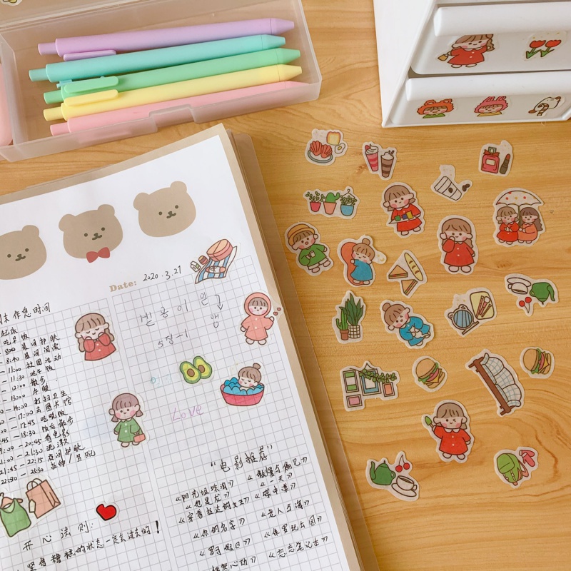 Bộ 24 Miếng Dán Trang Trí Họa Tiết Hoạt Hình Kiểu Hàn Quốc Dễ Thương Cho Học Sinh