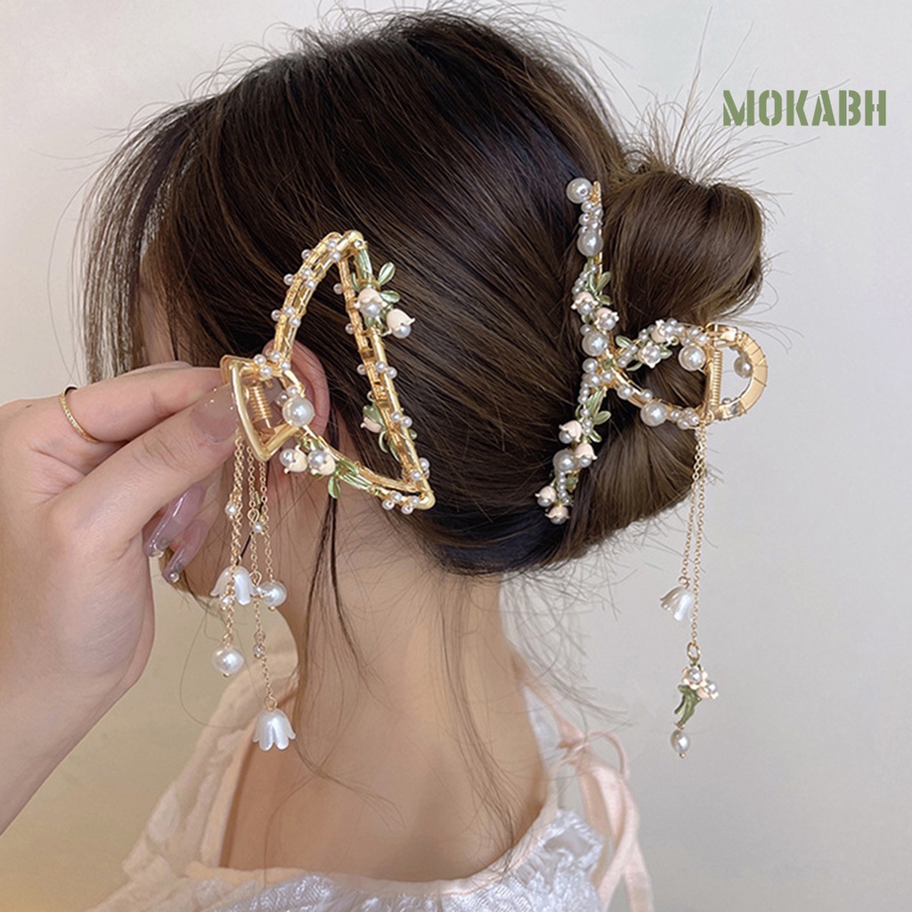 Kẹp Tóc Hình Hoa Lá Đính Ngọc Trai Giả Phong Cách Vintage Cho Nữ