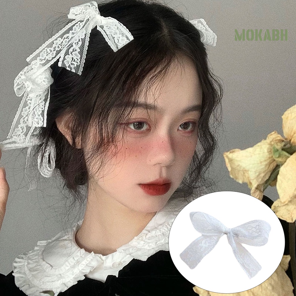 Bộ 3 / 4 / 6 Kẹp Tóc Nơ Phối Ren Trắng Thêu Họa Tiết Phong Cách Lolita Xinh Xắn Cho Bé Gái